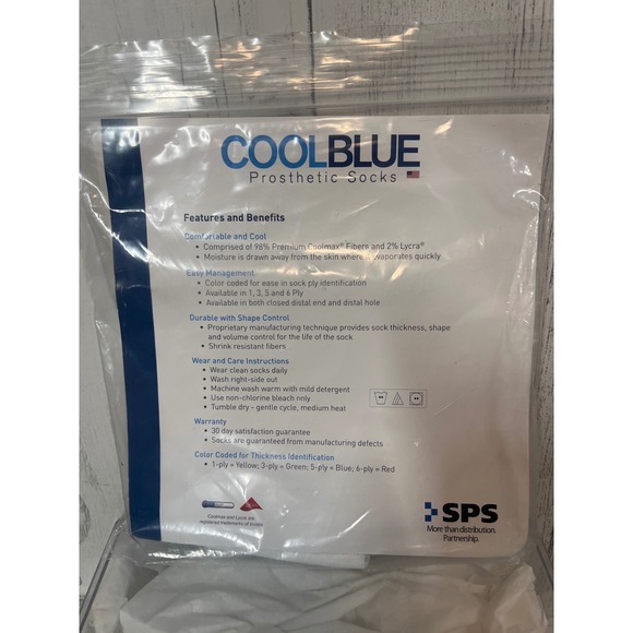 Cool blue prosthetic Socks 3ply sewn hole SZ 1,2‎ length 10-14 CB3HMSH2 - Picture 1 of 2